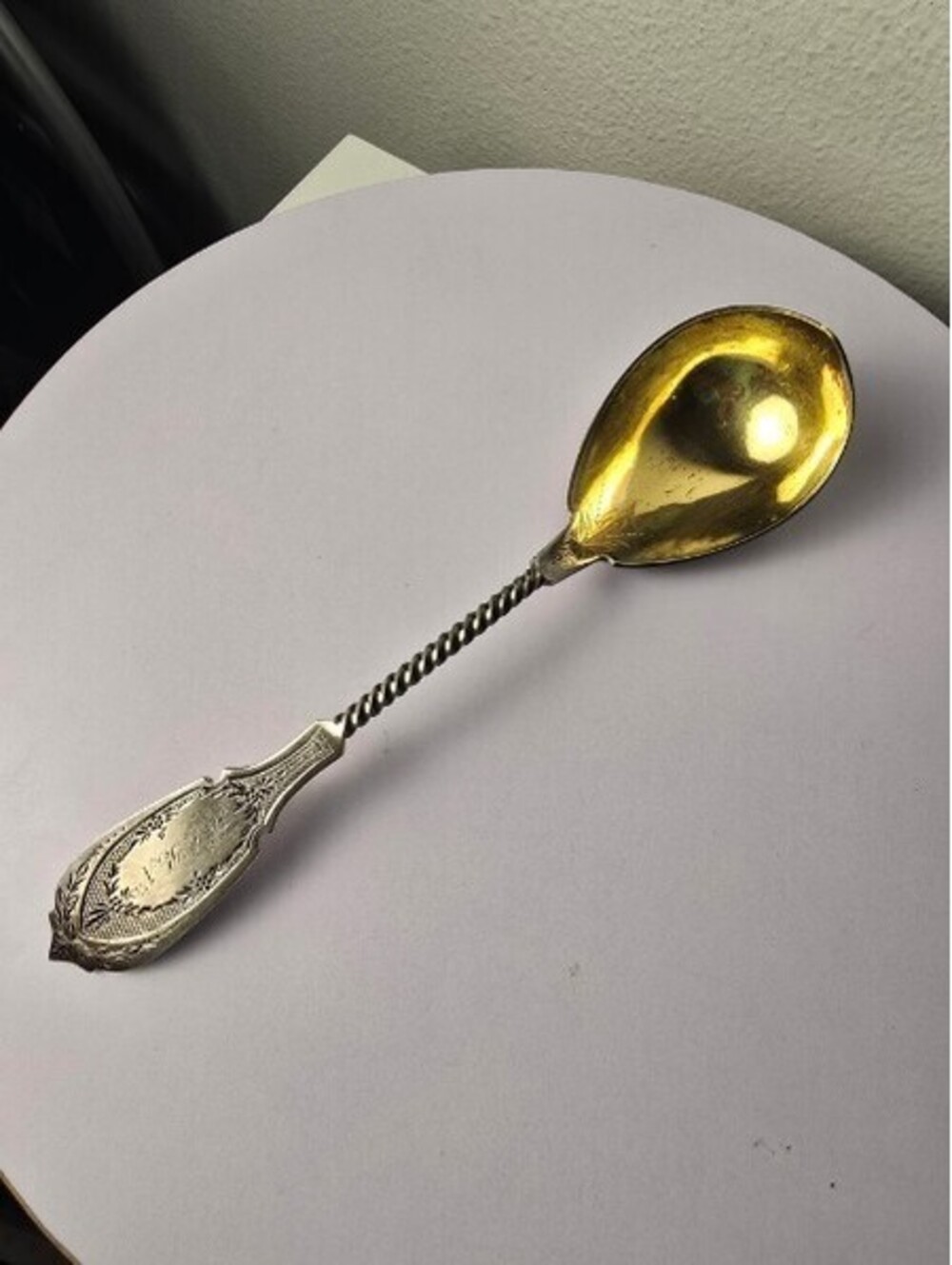 Antique 925 Sterling Silver Ornate Gilt Spoon by Walter & Co - 54g